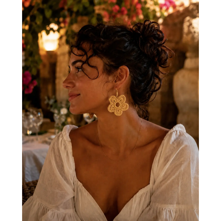 Boucles d'oreilles Mélisse fleur vintage au crochet
