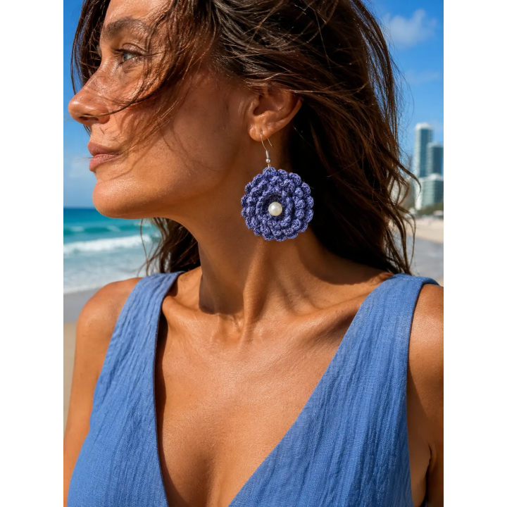 Boucles d'oreilles Fiora fleur crochet artisanale
