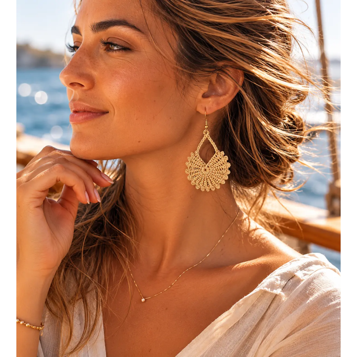 Boucles d'oreilles Éventail crochet artisanale chic