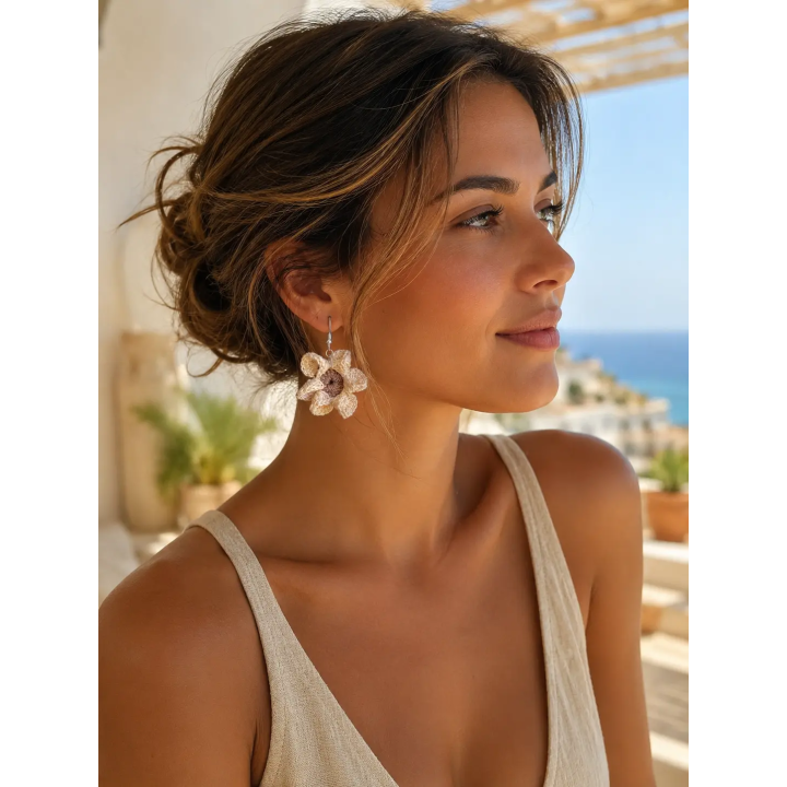 Boucles d'oreilles Alba fleur au crochet artisanale