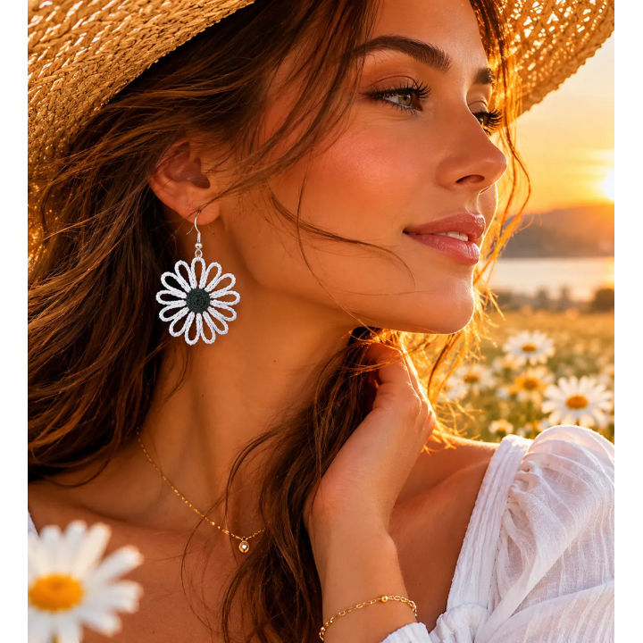 Boucles d'oreilles Soléa fleur crochet artisanale