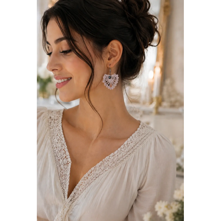 Boucles d'oreilles Elina cœur crochet artisanal