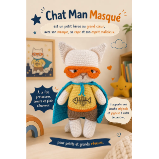 Doudou chat super-héros fait main | Cadeau enfant unique
