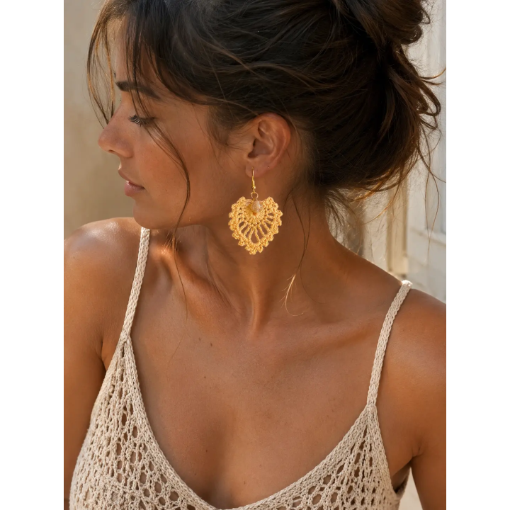 Boucles d'oreilles Elina cœur crochet artisanal