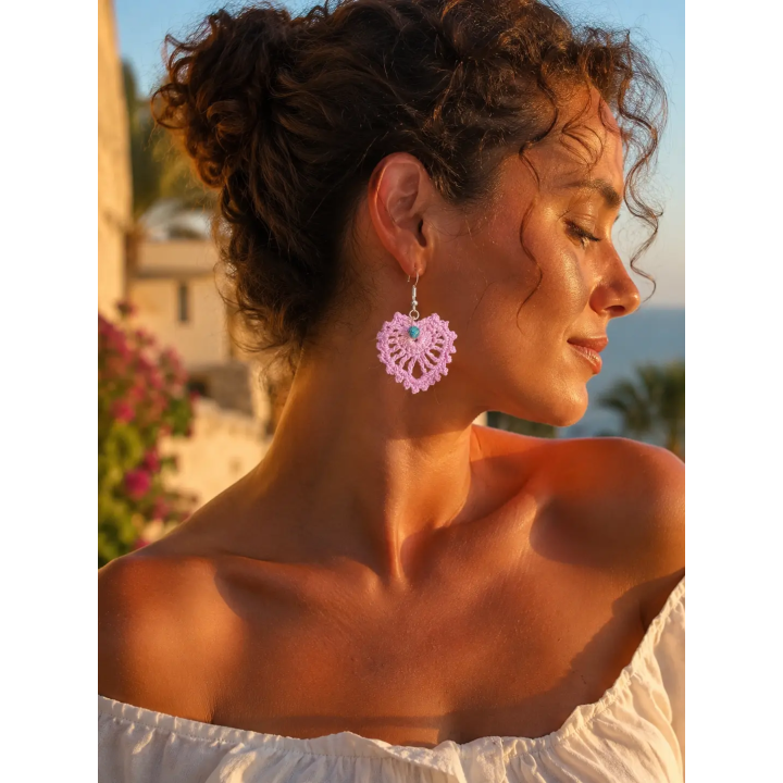 Boucles d'oreilles Elina cœur crochet artisanal